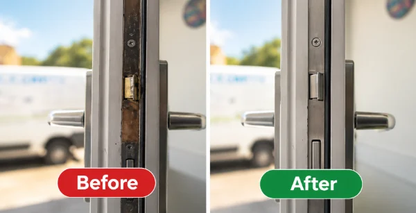 Home lockout before and after lock repair in Las Vegas