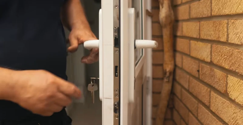 Residential locksmith Las Vegas installing a deadbolt lock